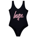 Schwarz-Pink - Front - Hype - Badeanzug für Mädchen
