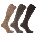 Verschiedene Brauntöne - Front - Herren Socken - Kniestrümpfe, lang, mit Lammwoll-Anteil, 3er-Pack