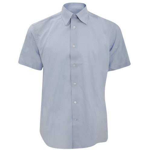Front - Russell Collection Oxford Herren Hemd, Kurzarm, pflegeleicht