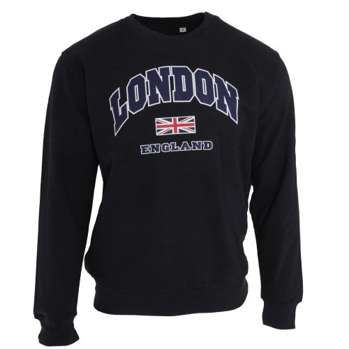 Front - Unisex Sweatshirt mit Aufschrift London England und Union-Jack-Design