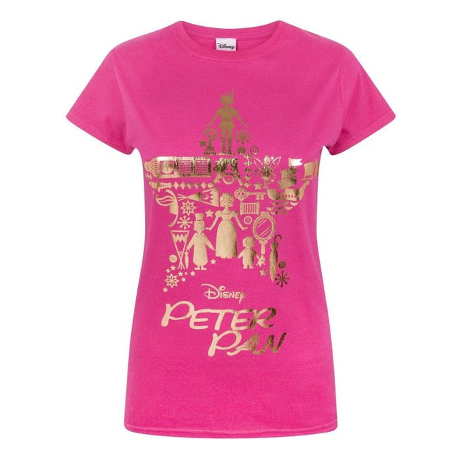 Front - Disney Damen Peter Pan T-Shirt mit Goldfolien-Aufdruck