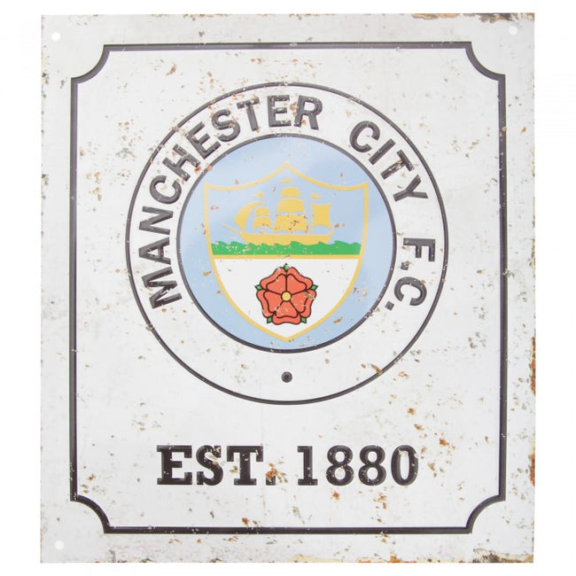 Front - Manchester City FC Retro Zimmer Schild mit Club Wappen
