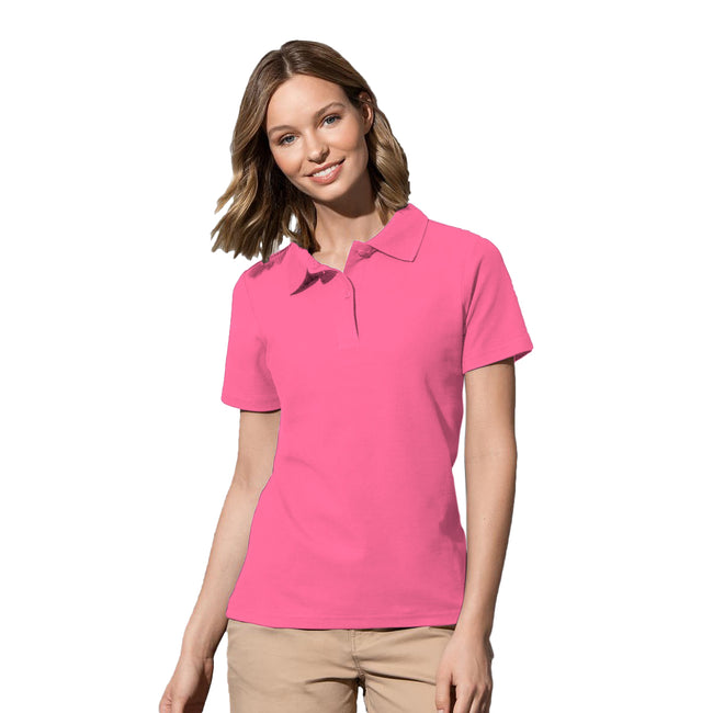 Pink - Back - Stedman Damen Poloshirt aus Baumwolle