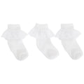 Weiß - Front - Mädchen Socken mit Rüschen und Blumen Design (3er Packung)