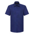 Kräftiges Königsblau - Front - Russell Collection Oxford Herren Hemd, Kurzarm, pflegeleicht