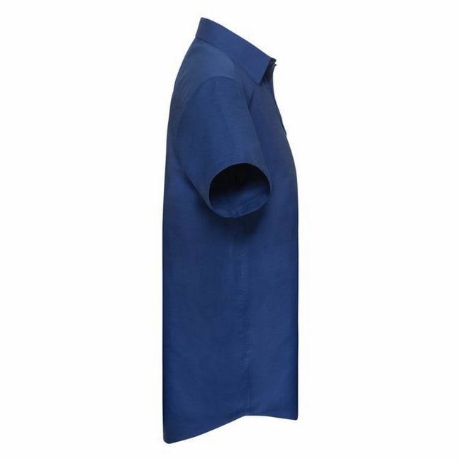 Kräftiges Königsblau - Side - Russell Collection Oxford Herren Hemd, Kurzarm, pflegeleicht