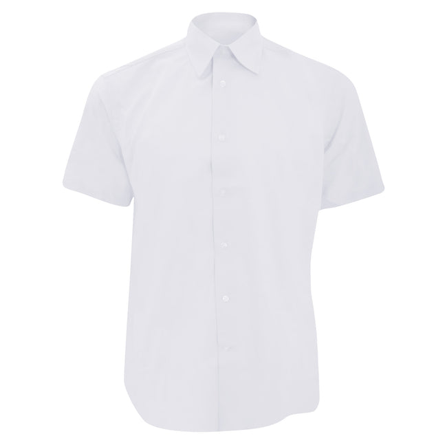 Weiß - Front - Russell Collection Oxford Herren Hemd, Kurzarm, pflegeleicht