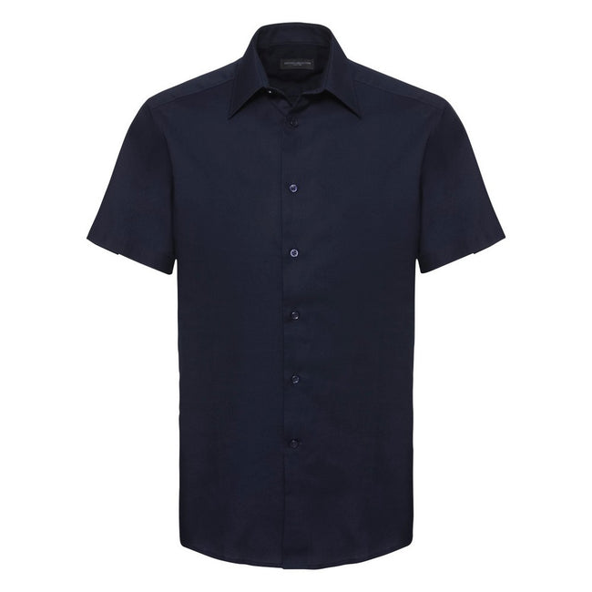 Leuchtend Navy-Blau - Front - Russell Collection Oxford Herren Hemd, Kurzarm, pflegeleicht