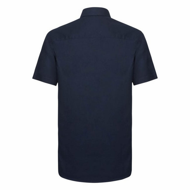 Leuchtend Navy-Blau - Back - Russell Collection Oxford Herren Hemd, Kurzarm, pflegeleicht
