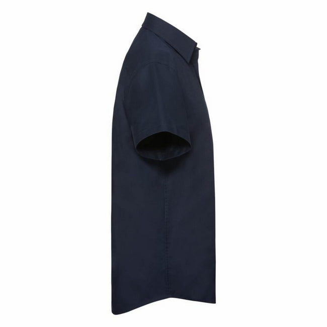 Leuchtend Navy-Blau - Side - Russell Collection Oxford Herren Hemd, Kurzarm, pflegeleicht
