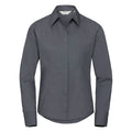 Grau - Front - Russell Collection Popelin Bluse - Hemd, Langarm, pflegeleicht, tailliert