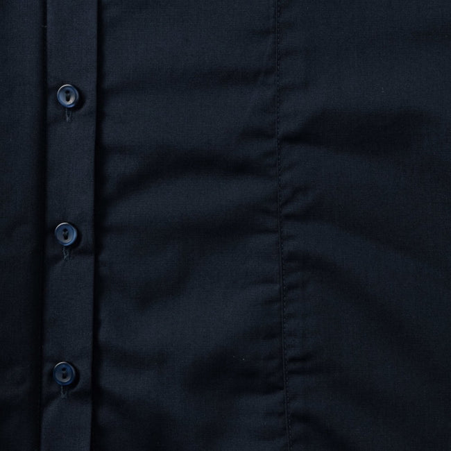 Marineblau - Pack Shot - Russell Collection Popelin Bluse - Hemd, Langarm, pflegeleicht, tailliert