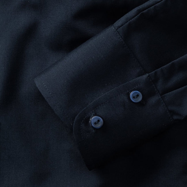 Marineblau - Close up - Russell Collection Popelin Bluse - Hemd, Langarm, pflegeleicht, tailliert