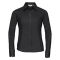 Schwarz - Front - Russell Collection Popelin Bluse - Hemd, Langarm, pflegeleicht, tailliert