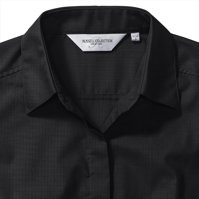 Schwarz - Side - Russell Collection Popelin Bluse - Hemd, Langarm, pflegeleicht, tailliert