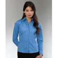 Blau - Back - Russell Collection Popelin Bluse - Hemd, Langarm, pflegeleicht, tailliert