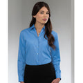 Blau - Side - Russell Collection Popelin Bluse - Hemd, Langarm, pflegeleicht, tailliert