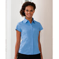 Business-Blau - Side - Russell Collection Easy Care Fitted Poplin Bluse, kurzarm
