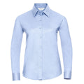 Hellblau - Front - Russell Collection Easy Care Oxford Bluse, Langarm