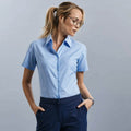 Oxford Blau - Back - Russell Collection Easy Care Oxford Bluse, Kurzarm
