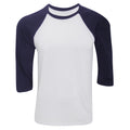 Weiß-Marineblau - Front - Canvas Herren Baseball T-Shirt, 3-4-Ärmel