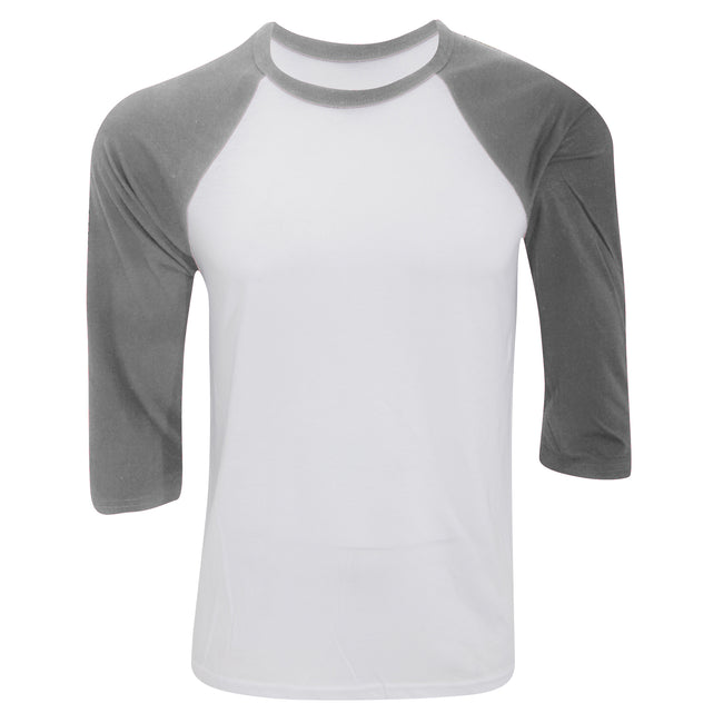 Weiß-Dunkelgrau meliert - Front - Canvas Herren Baseball T-Shirt, 3-4-Ärmel
