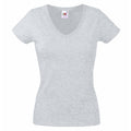 Grau Meliert - Front - Fruit Of The Loom Lady-Fit Valueweight Damen T-Shirt, V-Ausschnitt
