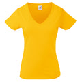 Sonnenblumengelb - Front - Fruit Of The Loom Lady-Fit Valueweight Damen T-Shirt, V-Ausschnitt
