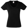 schwarz - Front - Fruit Of The Loom Lady-Fit Valueweight Damen T-Shirt, V-Ausschnitt