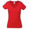Rot - Front - Fruit Of The Loom Lady-Fit Valueweight Damen T-Shirt, V-Ausschnitt