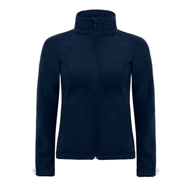 Marineblau - Front - B&C Damen Softshell-Jacke mit Kapuze, winddicht, wasserfest, atmungsaktiv