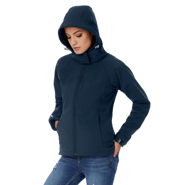 Marineblau - Side - B&C Damen Softshell-Jacke mit Kapuze, winddicht, wasserfest, atmungsaktiv