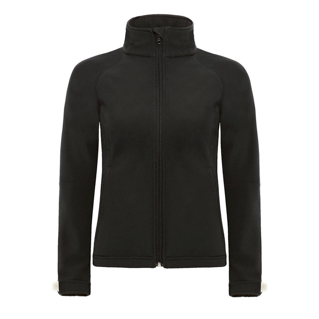 Schwarz - Front - B&C Damen Softshell-Jacke mit Kapuze, winddicht, wasserfest, atmungsaktiv