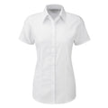 Weiß - Front - Russell Damen Bluse - Hemd mit dezentem Fischgrätenmuster, kurzärmlig