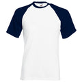 Weiß-Marineblau - Front - Fruit Of The Loom Herren Baseball T-Shirt, kurzärmlig
