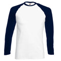 Weiß-Marineblau - Front - Fruit Of The Loom Herren Baseball T-Shirt, langärmlig