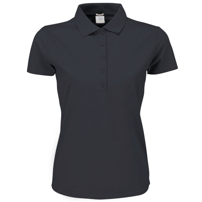 Dunkelgrau - Front - Tee Jays Damen Luxury Stretch Polo-Shirt, Kurzarm