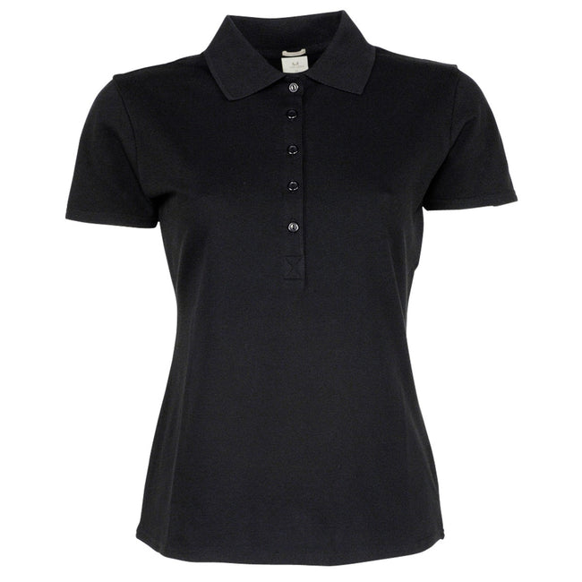 Schwarz - Front - Tee Jays Damen Luxury Stretch Polo-Shirt, Kurzarm