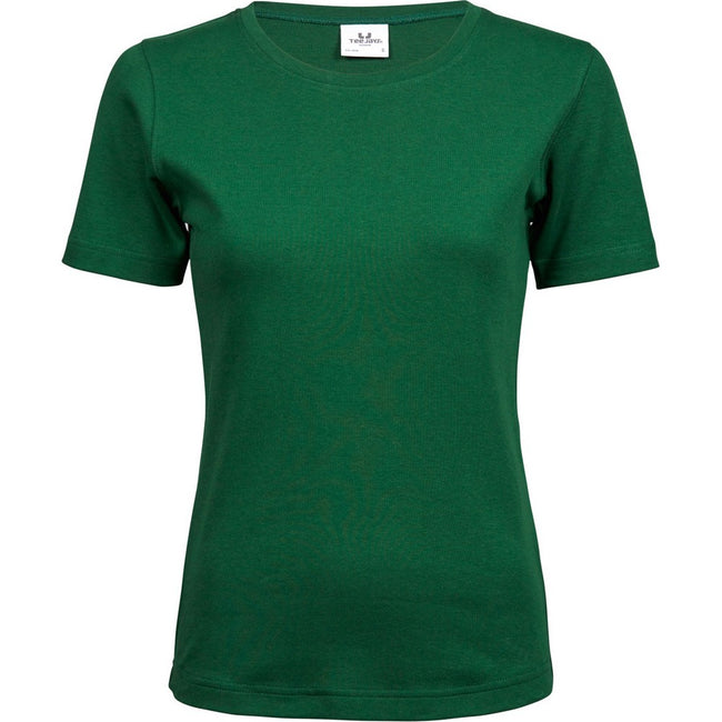 Tannengrün - Front - Tee Jays Damen Interlock T-Shirt, Rundhalsausschnitt, Kurzarm