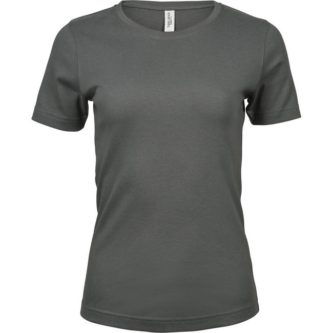 Staubgrau - Front - Tee Jays Damen Interlock T-Shirt, Rundhalsausschnitt, Kurzarm