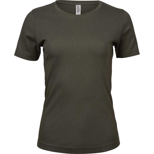 Dunkles Olivgrün - Front - Tee Jays Damen Interlock T-Shirt, Rundhalsausschnitt, Kurzarm