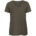 Khaki - Front - B&C Damen Favourite T-Shirt mit V-Ausschnitt, organische Baumwolle