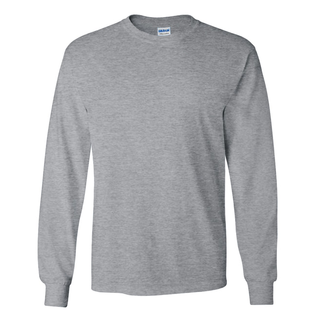 Grau - Front - Gildan Ultra Herren T-Shirt mit Rundhalsausschnitt, langärmlig
