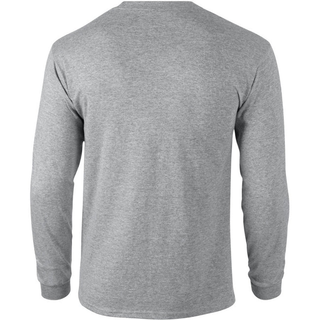 Grau - Back - Gildan Ultra Herren T-Shirt mit Rundhalsausschnitt, langärmlig