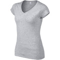 Grau - Side - Gildan Damen Kurzarm T-Shirt mit V-Ausschnitt