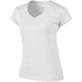 Weiß - Side - Gildan Damen Kurzarm T-Shirt mit V-Ausschnitt