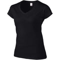 Schwarz - Side - Gildan Damen Kurzarm T-Shirt mit V-Ausschnitt