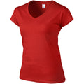 Rot - Side - Gildan Damen Kurzarm T-Shirt mit V-Ausschnitt