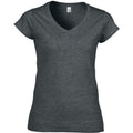 Dunkel meliert - Front - Gildan Damen Kurzarm T-Shirt mit V-Ausschnitt