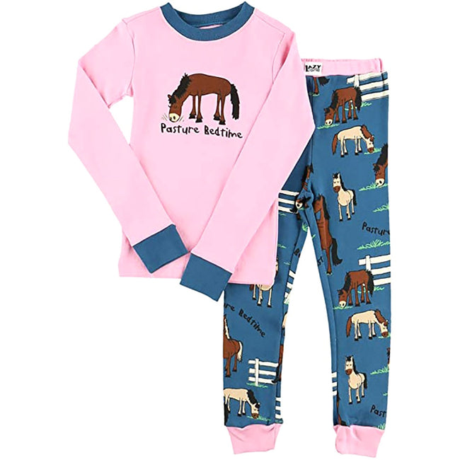 Pink-Blau-Braun - Side - LazyOne Kinder Pasture Bedtime Langarm Pyjama Set